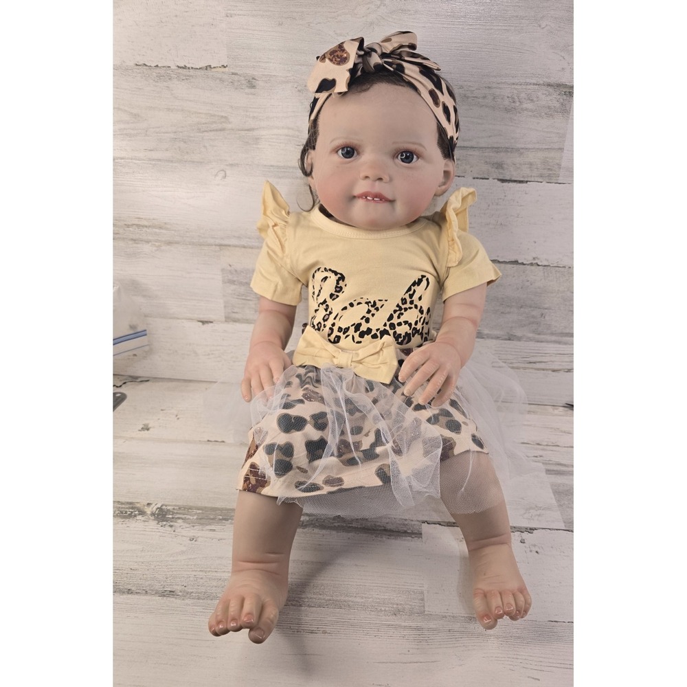 24 Inch Realistic Reborn Baby Doll‎ Girl Leopard Print Outfit Weighted Lifelike